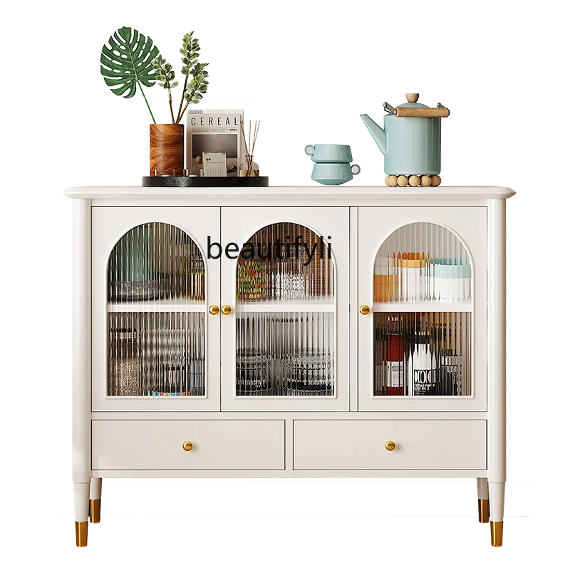 

French Sideboard Cabinet Solid Wood Locker White Changhong Glass Storage Cabinet Light Luxury Entrance Cabinet