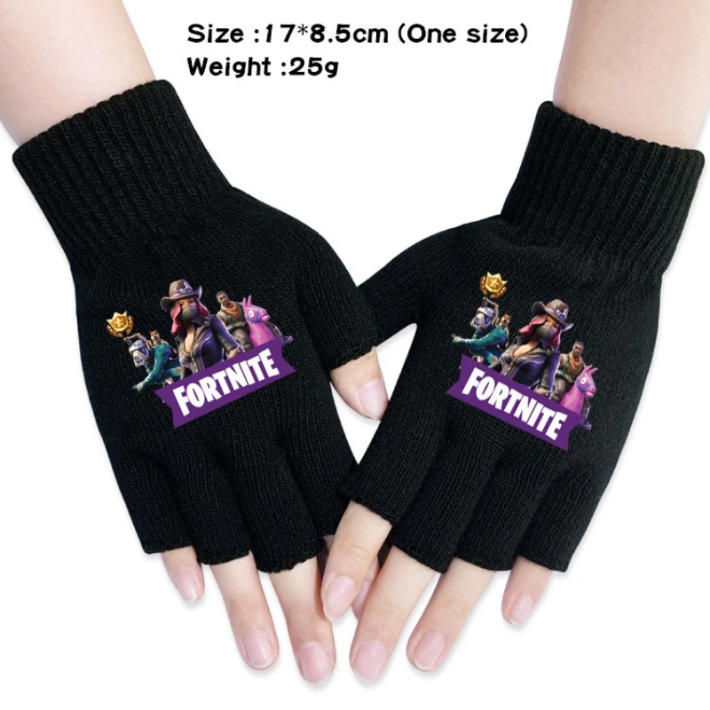 Fortnite 슈팅 게임 주변 장치 장갑 소년과 소녀 학생 반 손가락 장갑 겨울 터치 스크린 따뜻한 어린이 생일 선물