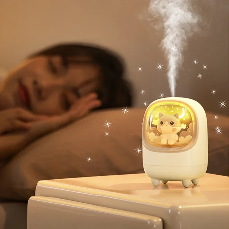 350 ml Cartoon Wireless Luftbefeuchter USB wiederaufladbar mit romantischer warmer Lampe tragbarer Mini-Aromatherapie-Nebelhersteller-Diffusor