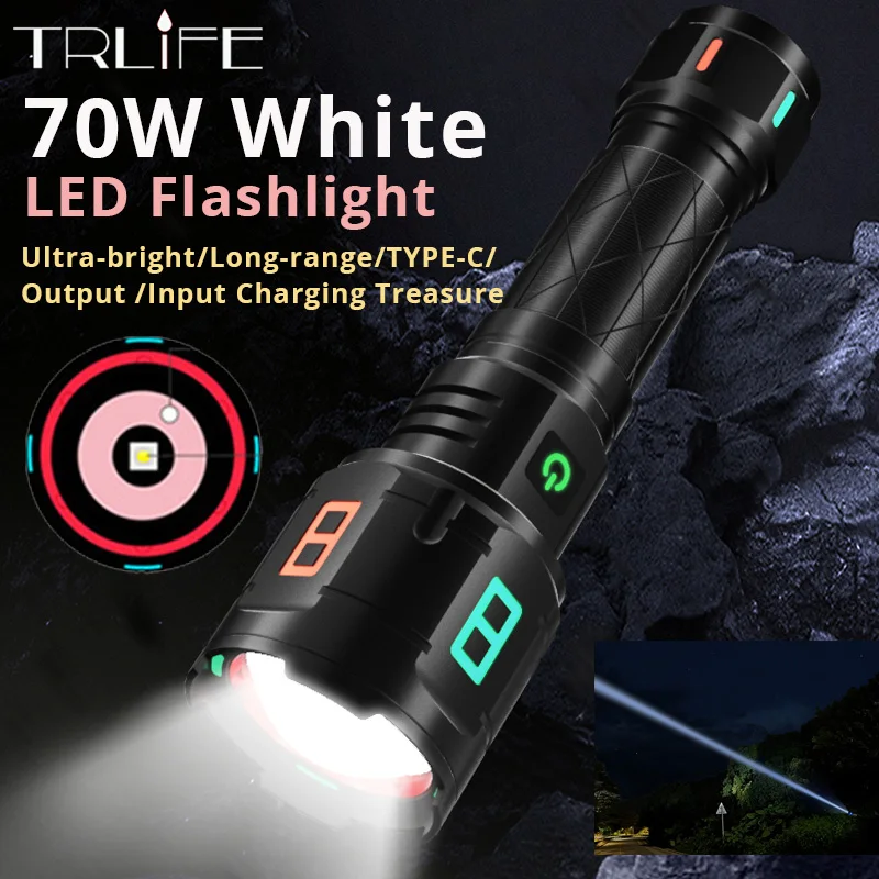 

9900000LM Powerful Flashlight 4000M Long Distance Light 70W White LED XHP120 Aluminum Telescopic Zoom USB Torch For Self Defence