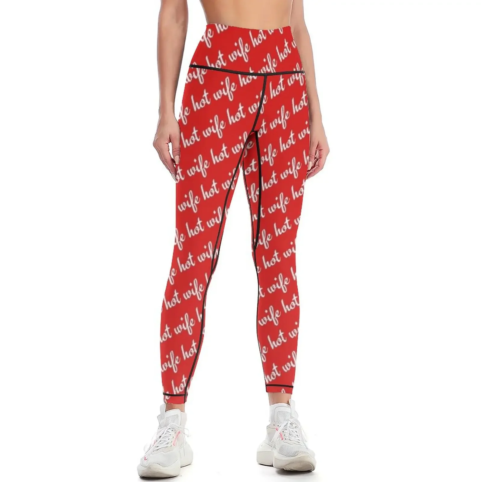 

Hot Wife Secrets: Hot Wife Motif - white on red Leggings gym top sporty woman gym sport pants Sports pants woman Womens Leggings