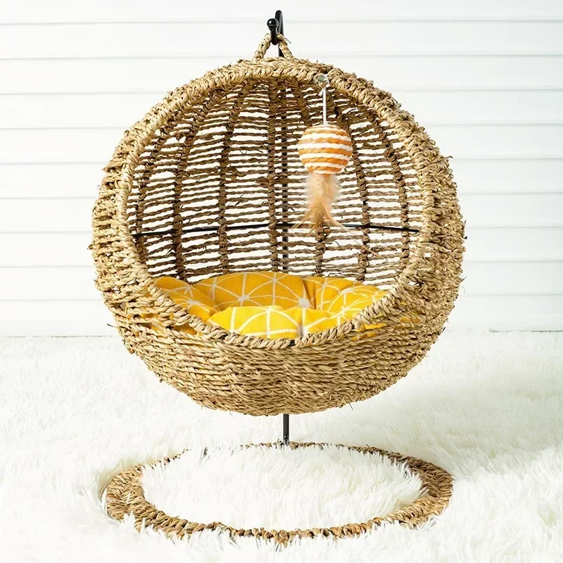 

Weaving Cat Nest Hanging Basket Rattan Weaving Semi Enclosed Four Season Universal Detachable Washable Small Cat Toy Bed