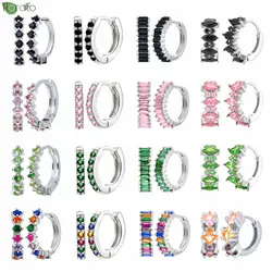 925 Sterling Silver Needle Colored CZ Crystal  Silver Hoop Earrings for Women Vintage Small Earring Hoops High Luxury Jewelry