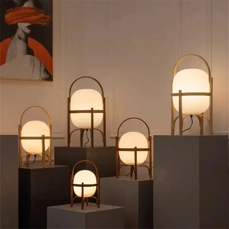 

Nordic solid wood floor lamp personality simple living room bedroom bedside lamp designer basket floor lamp