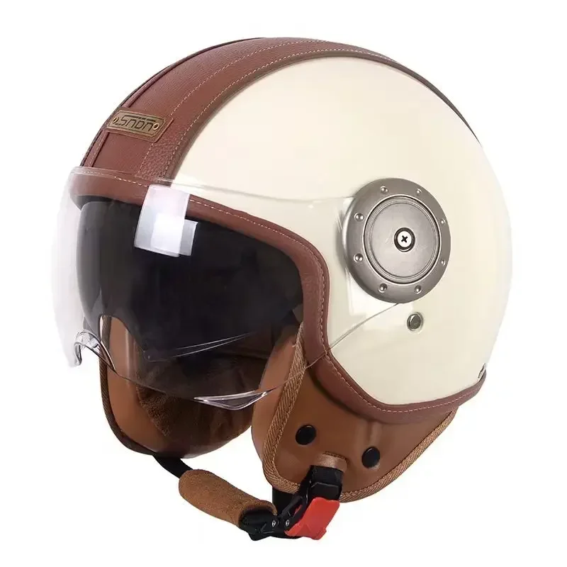 Vintage Lightweight Motorcycle Helmet Dual Visor 3/4 Open Half Retro Moto Riding Casco 3C & DOT Certified