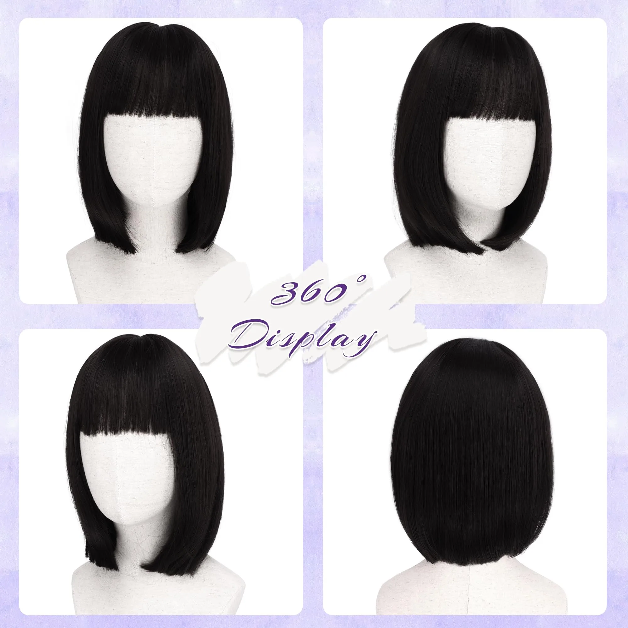 Short bob synthetic wig for Halloween cosplay wig for role-playing, casual party, high-temperature hair accessory set
