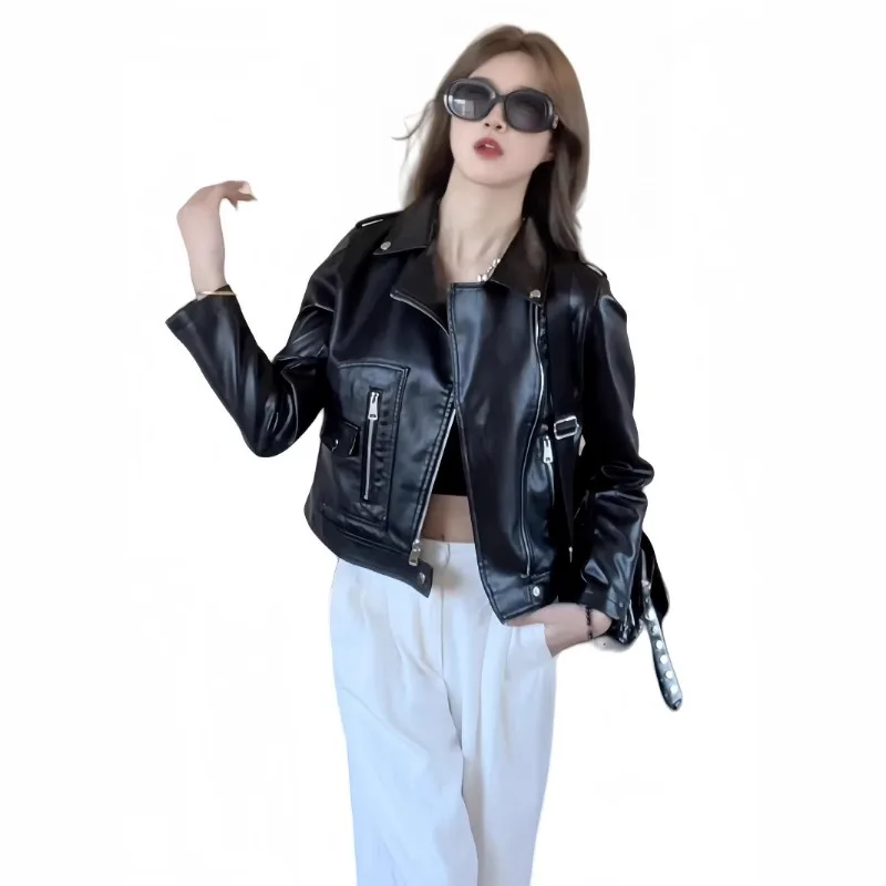 แจ็คเก็ตหนัง PU สไตล์เรโทรใหม่ ปี 2026 สำหรับผู้หญิง ทรงเข้ารูป สไตล์นักขี่มอเตอร์ไซค์ ลุคสตรีทแวร์ ซิปหน้า ลุคเท่ๆ สำหรับฤดูใบไม้ร่วงและฤดูหนาว แฟชั่นเสื้อโค้ทแขนยาว