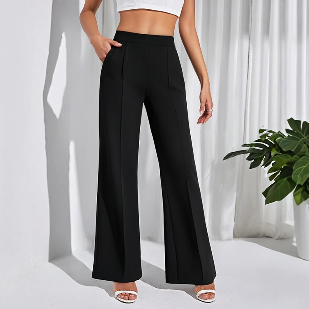 Mia Muse Autumn Winter Women's Pants Elegant Decent High Waist Full Length Straight Leg Business Flare Leg Pants