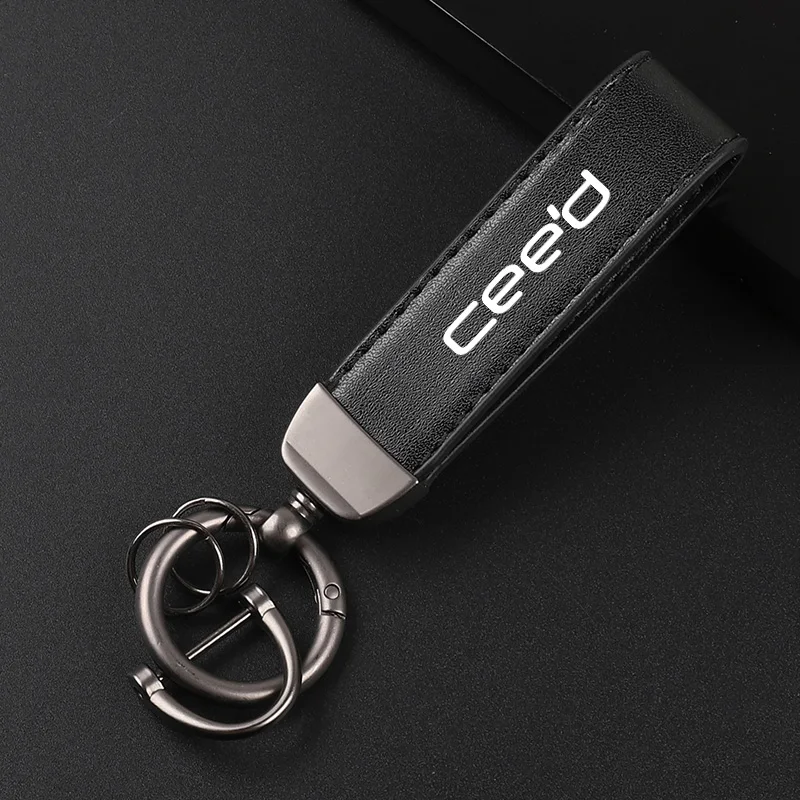 Deluxe Leather Keychain with Car Badge Keychain Pendant For KIA CEED