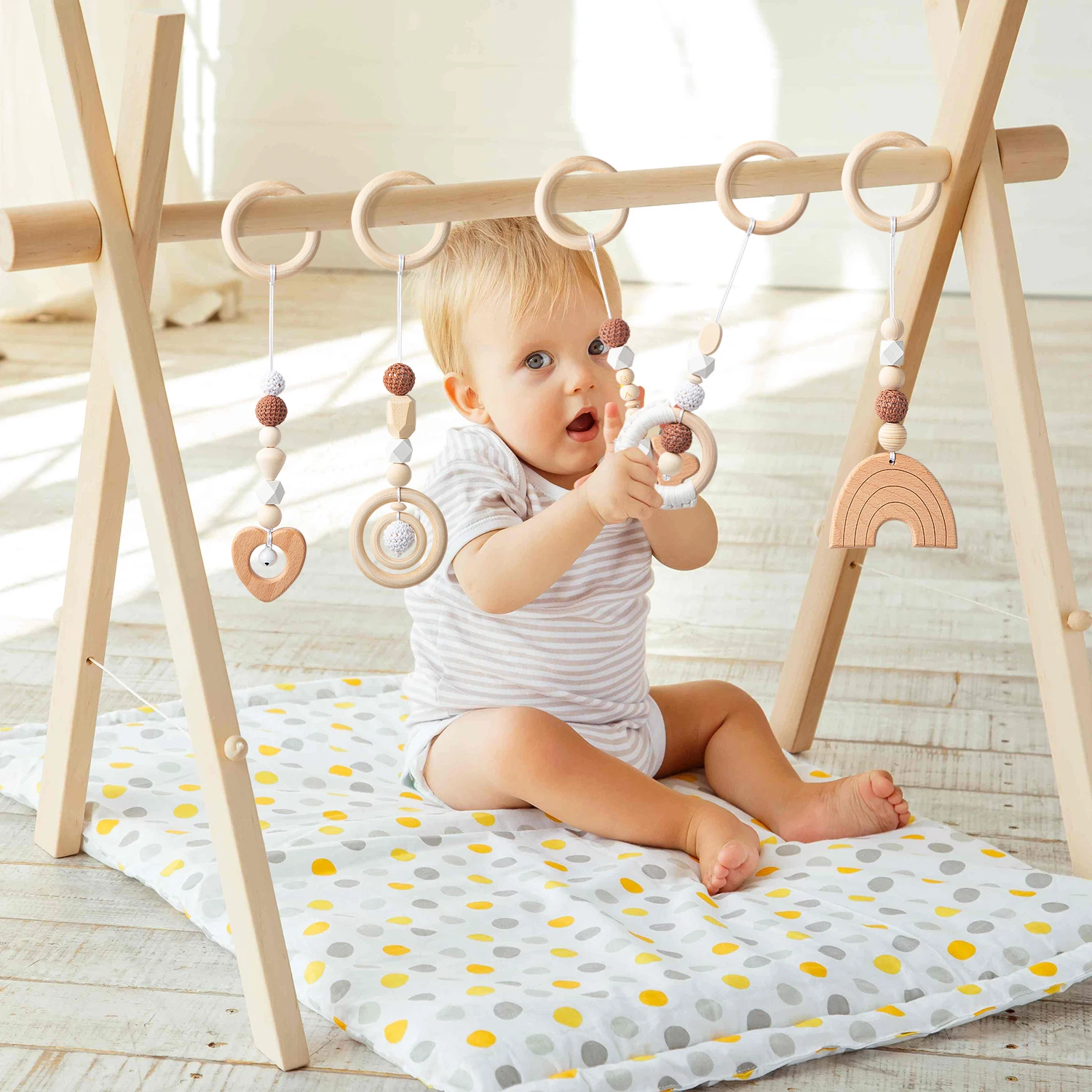 Crib Hangings Wooden Children\'S Room Wall Decoration Handicraft Newborn Baby Bedrooom Ideas Shower Gift Decor Canvas Painting