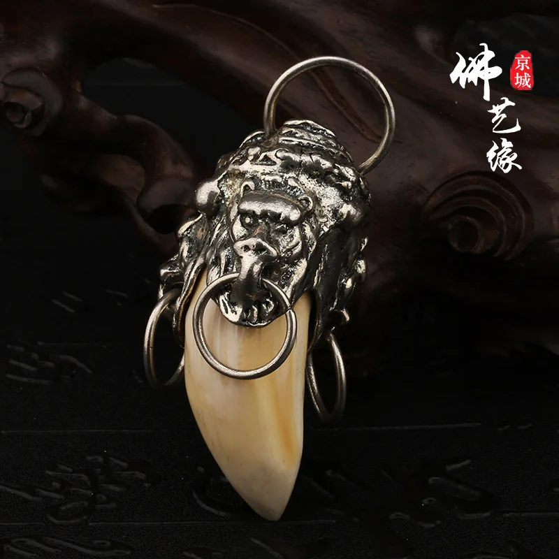 Natural Pig Teeth  Inlaid Tibetan Silver  Pendant  Jingang Xingyue Bodhi Pendant Pendant Vintage Accessories