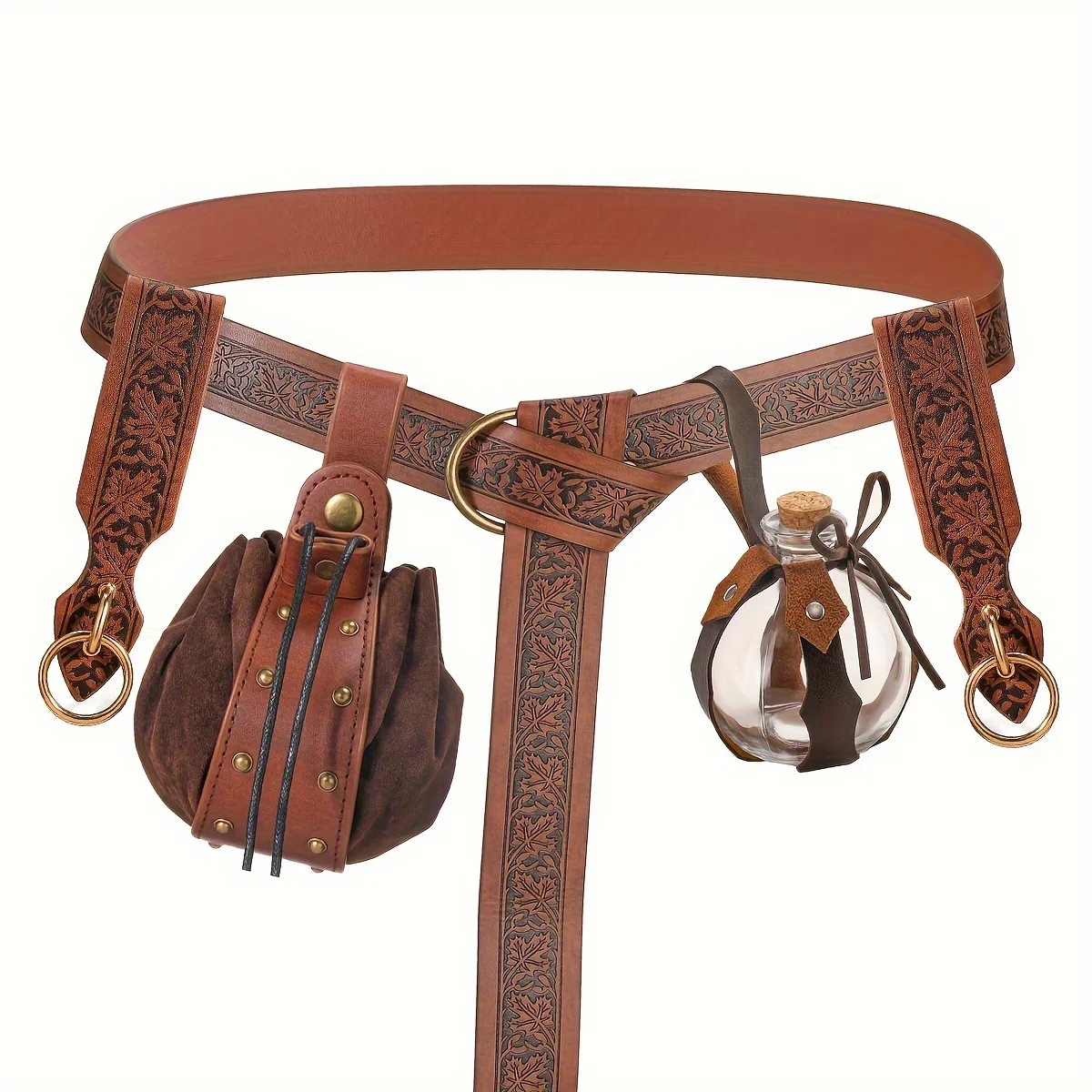 Falda medieval con cinturón, atuendo largo estilo renacentista, cinturón con estampado de hojas, accesorios para disfraz de fiesta de Halloween