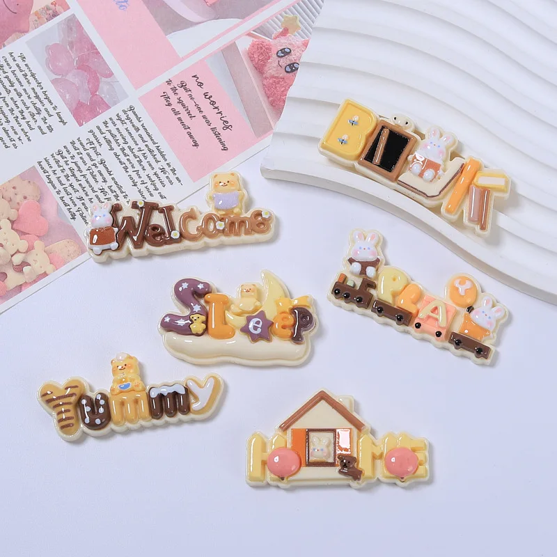 Placa de letras grandes con parte posterior plana, resina para cabujón de álbum de recortes, manualidades, lazos para el cabello, accesorios centrales, decoración de funda de teléfono, 10 unidades por lote