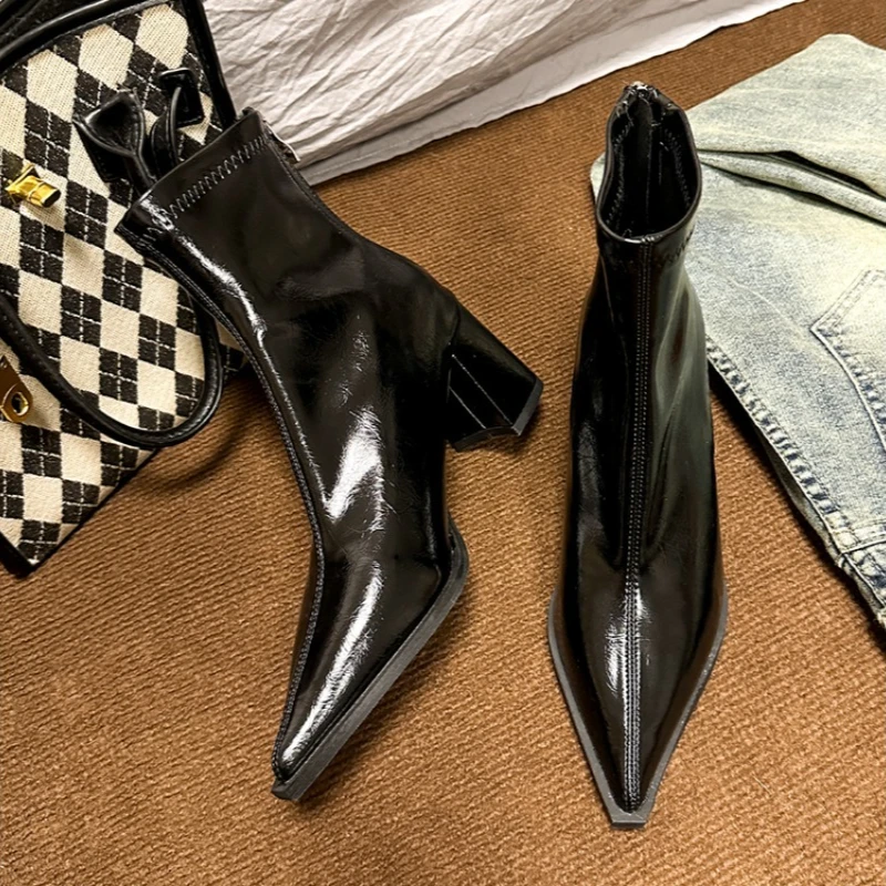 

High Heels Ankle Boots Women Pinted Toe Chunky Shoes Sexy New Elegant Party Chelsea Boots Designer 2025 Winter Fashion Zapatos
