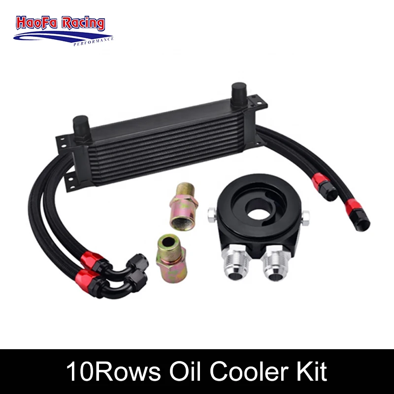 

10Rows Oil Cooler AN10 Engine Universal Oil Cooler Kit + Oil Filter Adapter + Braided Fuel Hose AN Fittings