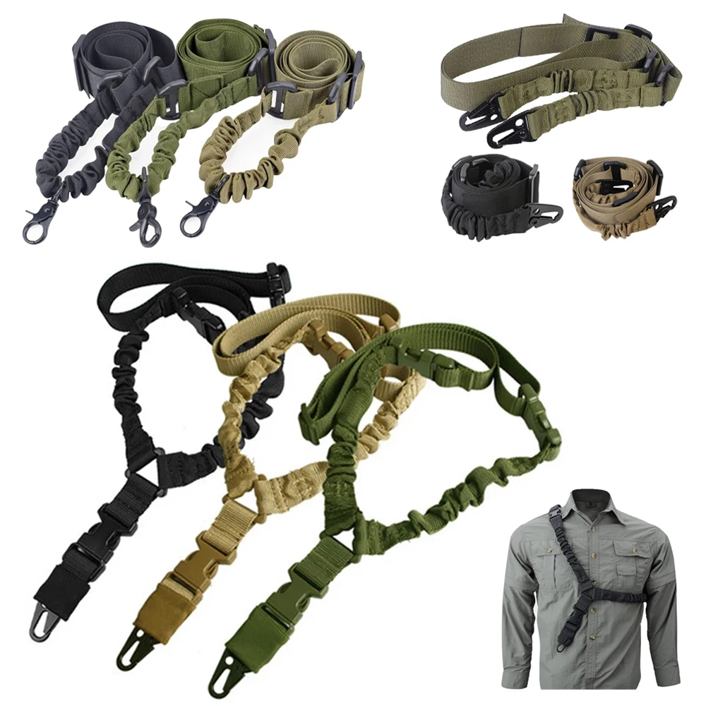 Cinturón táctico para pistola de tiro, accesorios de caza, equipo de un solo doble punto, correa para el hombro, cinturón de cuerda para Rifle con hebilla de Metal