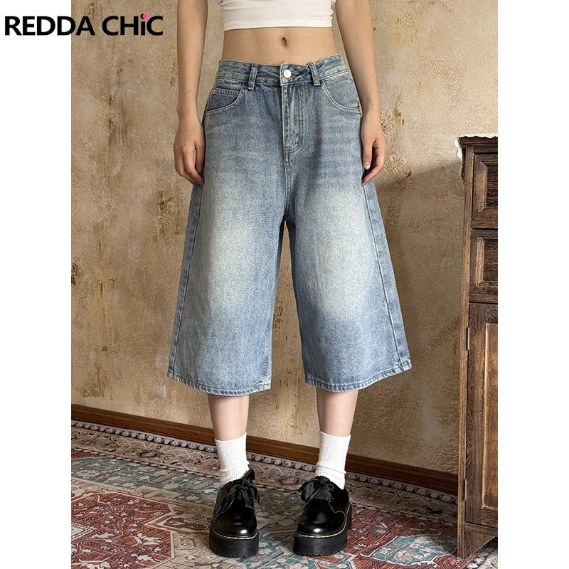 

ReddaChic Plain Distressed Denim Bermuda Pants Summer Baggy Jorts Loose Cleanfit Whiskers Jean Shorts Korea Women Everyday Wear