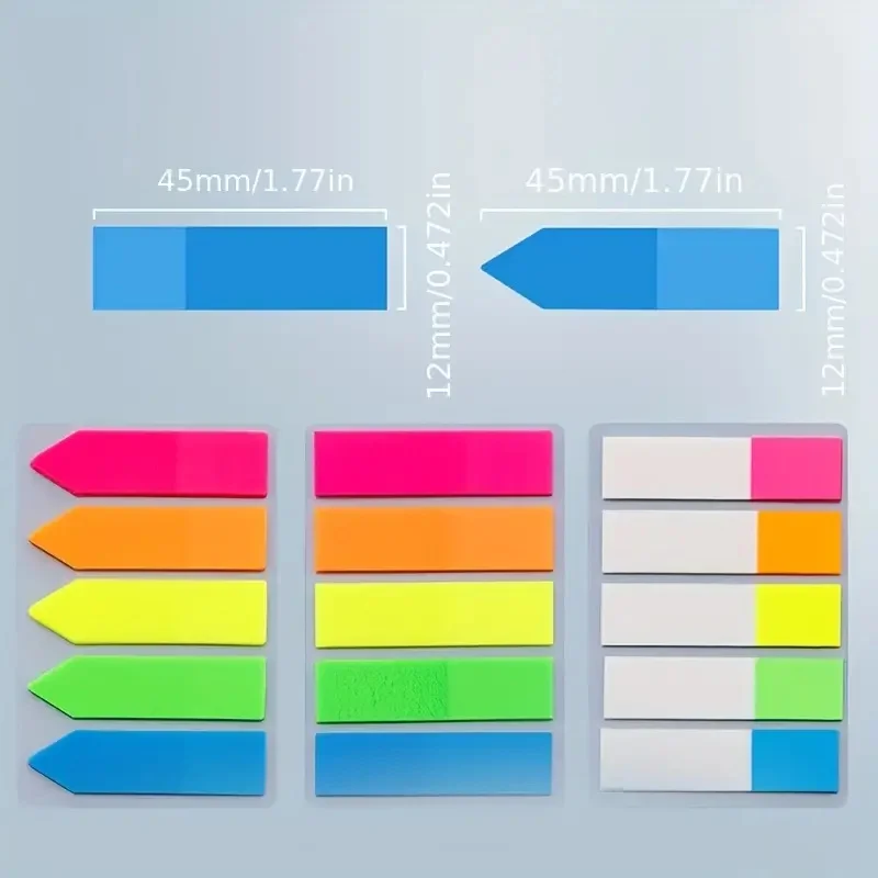 Multi colors PET Fluorescent Index Sticky Notes, Student Office Marking Bookmark Indication Note Stickers Index Stickers