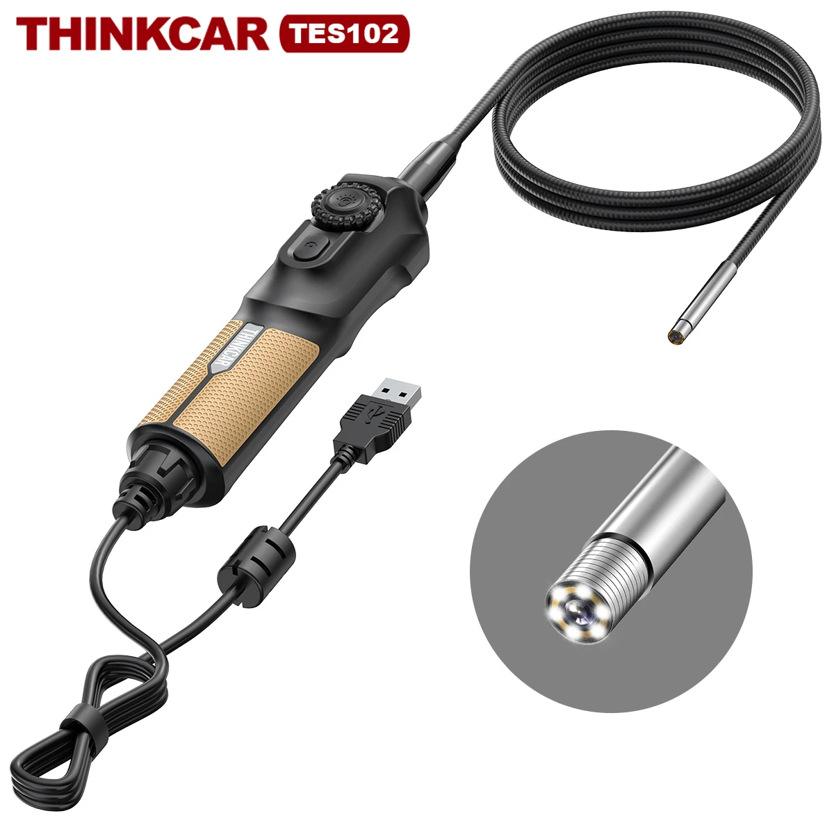 THINKCAR TES102 Endoscope USB HD 6 LED 90cm Réglable 5.5mm IP67 Borescope d'inspection compatible avec THINKSCAN 689BT MUCAR 892BT