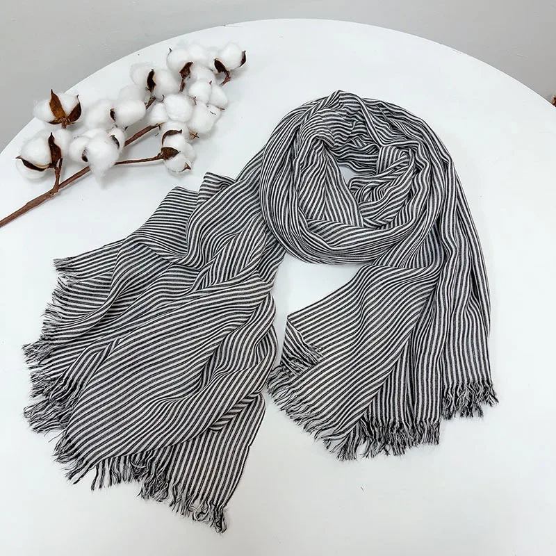 Spring And Autumn New Modal Thin Stripe Black And White Small Check Scarf Soft Women's Scarves