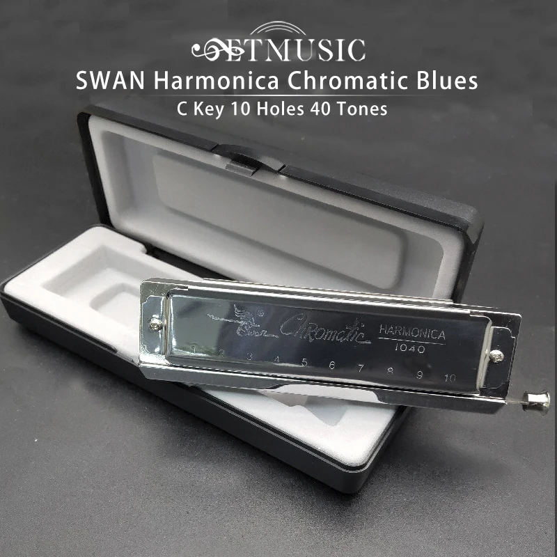 

Swan SW1040 Silver Color 10 Holes 40 Tones Chromatic Harmonica Changeable Tones Musical Instrument Woodwind Swan Harmonica Harp