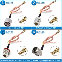1.13 UFL U.FL Female to L16 N Male Female Washer Nut Right Angle 90 Degree Pigtail Jumper RG178 Extend Cable RF Connector Adapte