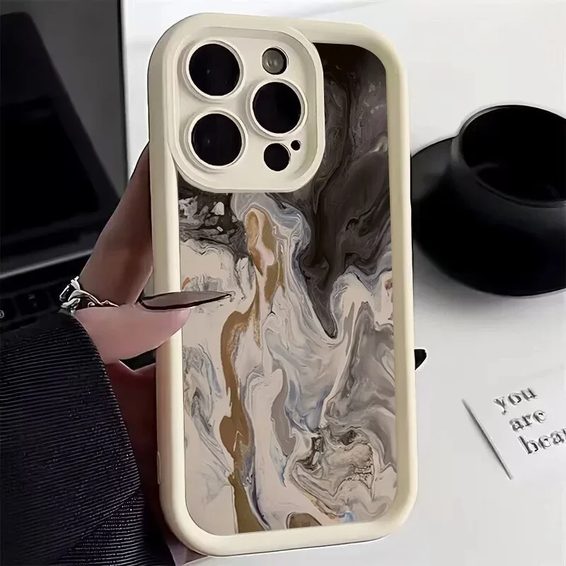 Black Style Gradient Watercolor Cell Phone Case for iPhone 14 15 11 12 13 13 Pro Max 7 plus xs Max XR bump solid silicone back