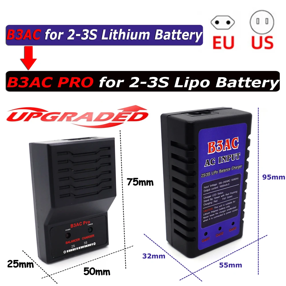 

B3AC B3AC PRO балансное зарядное устройство, литиевая Lipo батарея 2-3S, 7,4 В-11,1 В, компактное зарядное устройство для радиоуправляемого автомобиля, лодки, дрона, модели вертолета