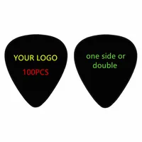 100 Uds. De dos caras impresas en púas negras, logotipo personalizado de alta calidad, palillos de guitarra de celuloide personalizados