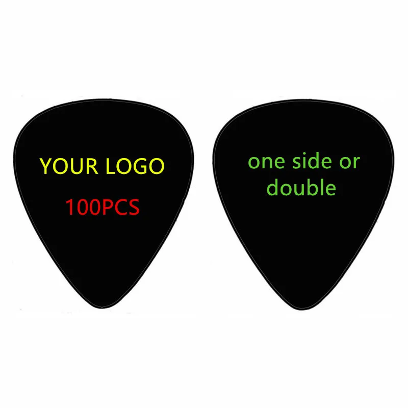 100pcs Doube Sides Printed On Black Picks High quality Personalized Logo Customize Celluloid Guitar Picks