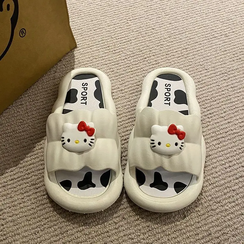 

2024 Summer New Cute Cartoon KT Cat Outdoor Women With Thick Soles hello kitty plus size women Slippers girls shoes