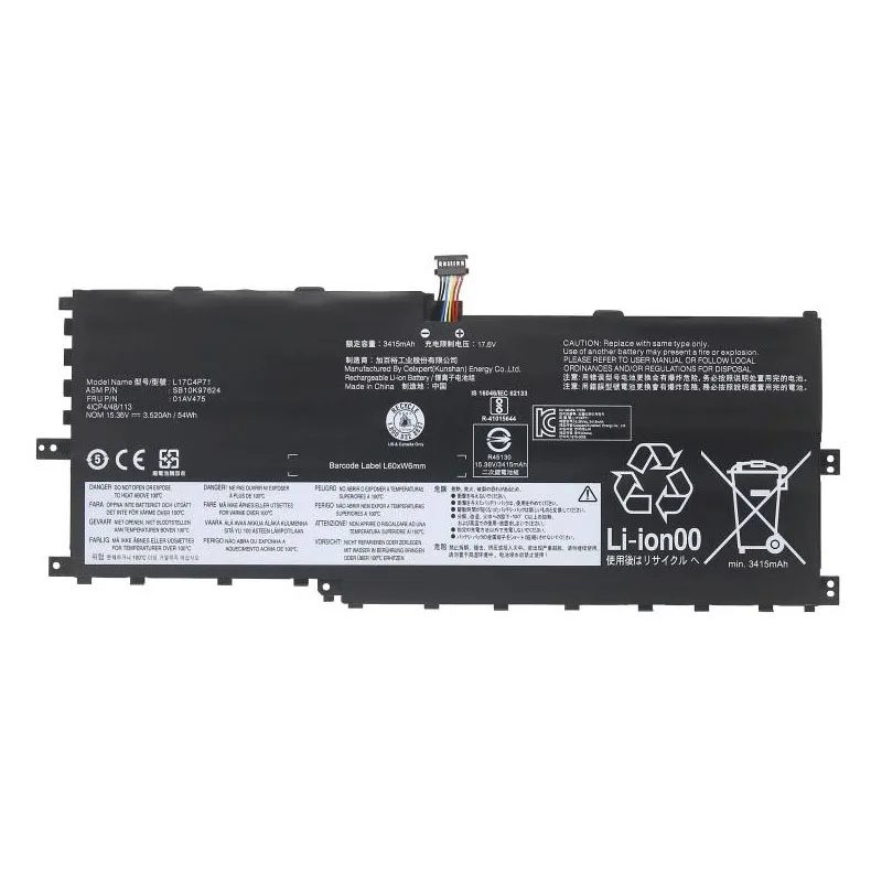 15.36V 54Wh Laptop Battery L17C4P71  for Lenovo ThinkPad X1 Yoga 3rd Gen Series   L17M4P71 L17M4P73 SB10K97638 02DL003   01AV475