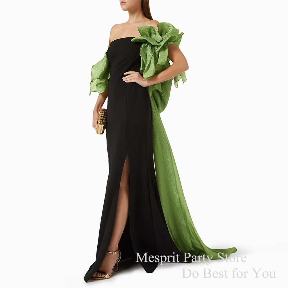 Simple Saudi Arabic Prom Dress Strapless Off The Soulder Sweep Train Slit Black Party Gown Mermaid Evening Dresses 2024