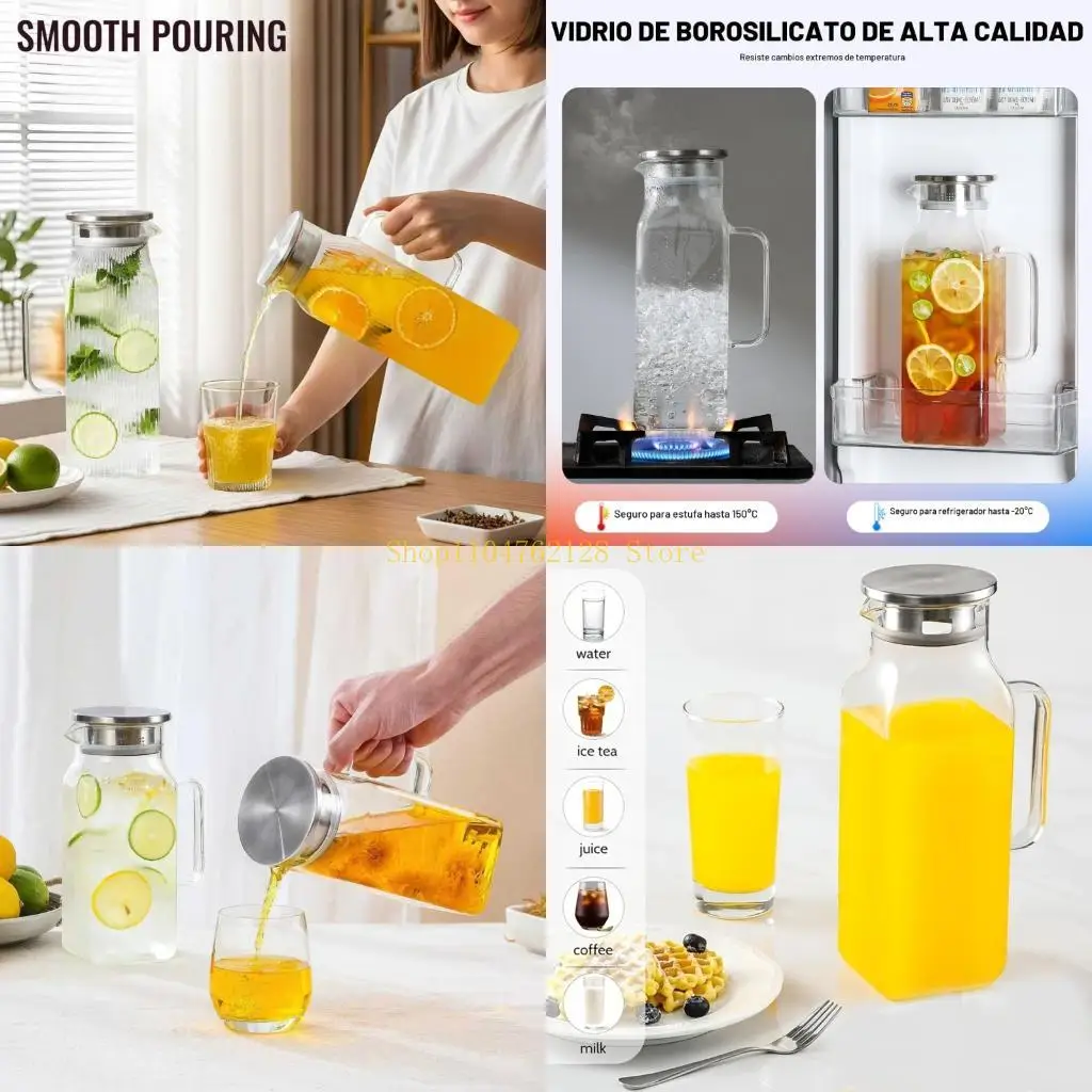Heat Resistant Glass Pitcher With Spout And Cover Perfect For Iced Tea 2Pcs best sale