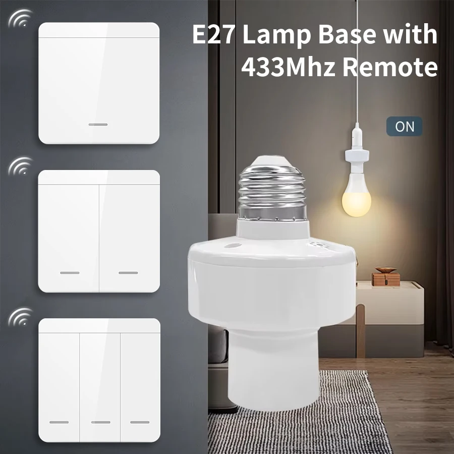 

Беспроводной выключатель света RF 433 МГц 1/2/3Gang 86, настенный переключатель E27, держатель лампы, прерыватель с дистанционным управлением для светодиодной лампы AC85-265V