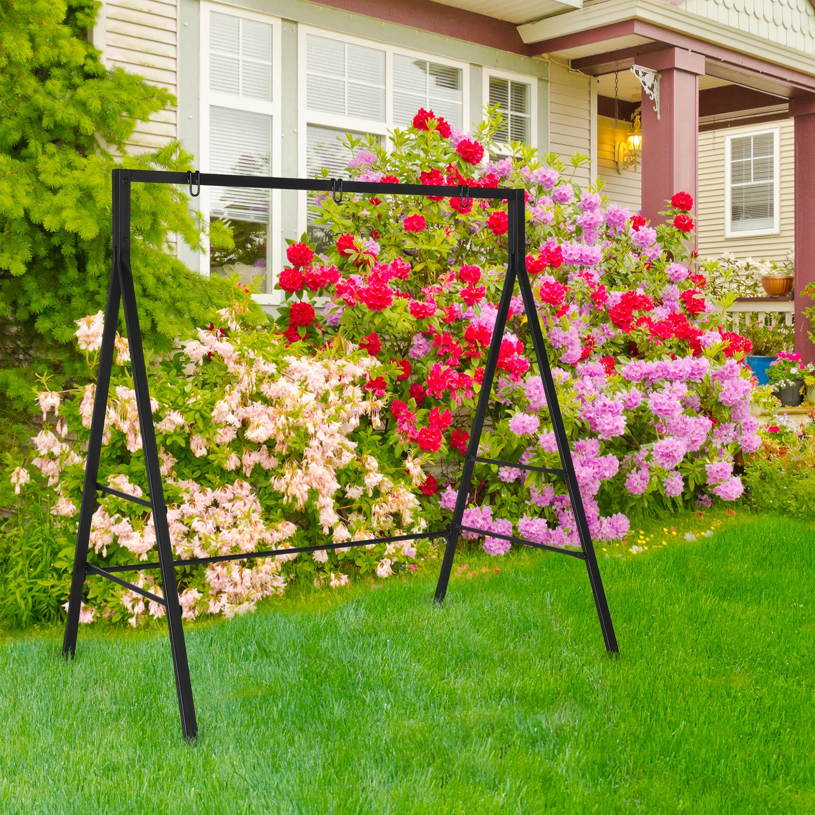 168*106*180cm Flat Top Square Tube 200kg Iron Swing Frame Black（ONLY FRAME）