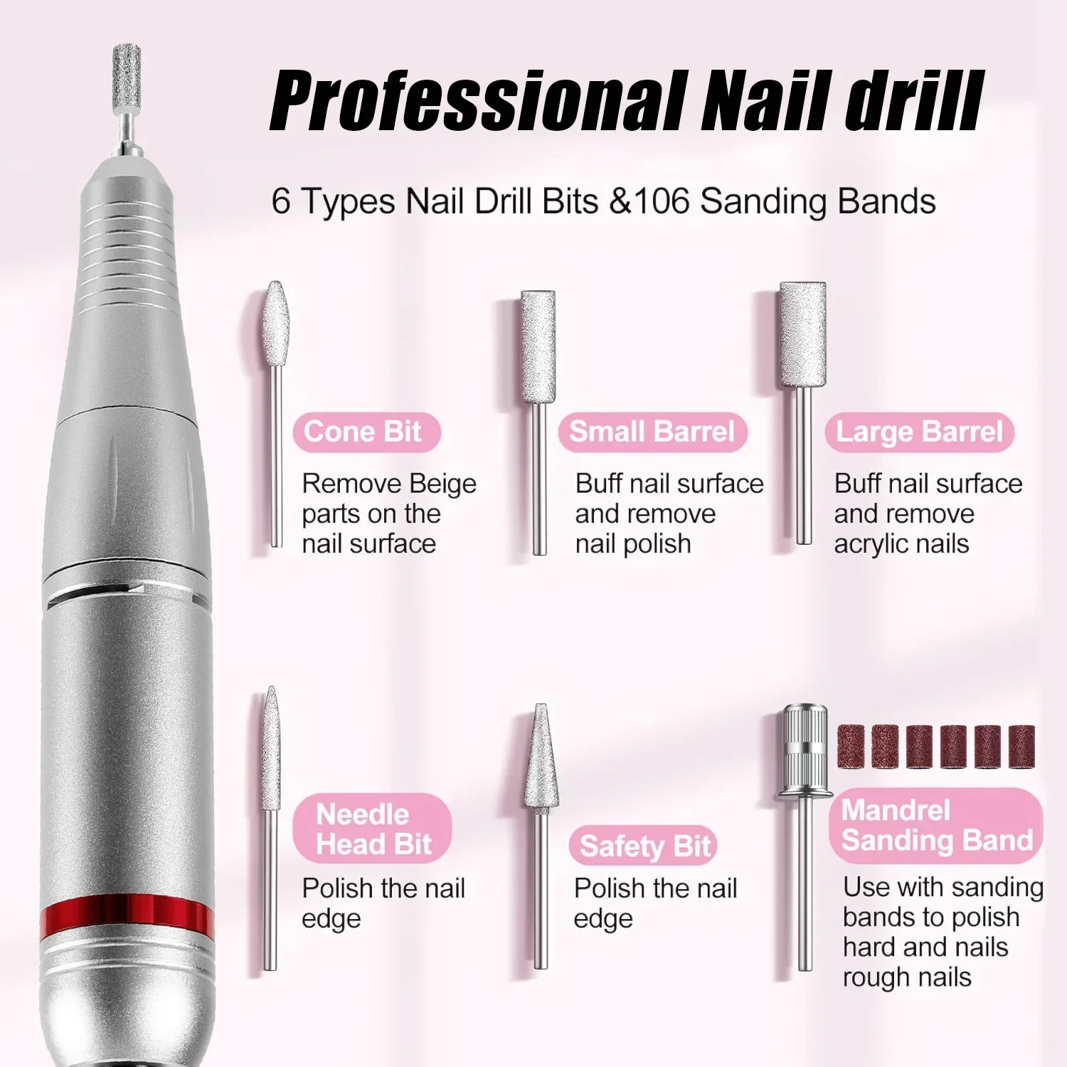 45000RPM Electric Nail Drill Professional Manicure Machine Nail Sander Set With Nail Drill Bit Portable Salon Polisher Equipment