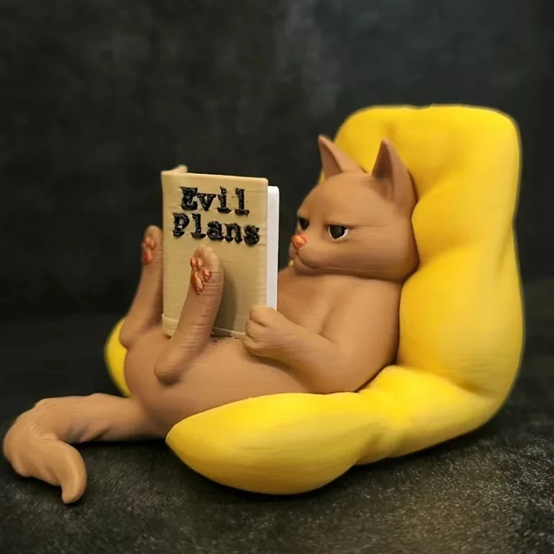 3D Printed Reading Cat Statue Charming Mini Sculpture Evoking An Engrossed Reader Bookshelf Desk Cozy Gift For Book Lovers