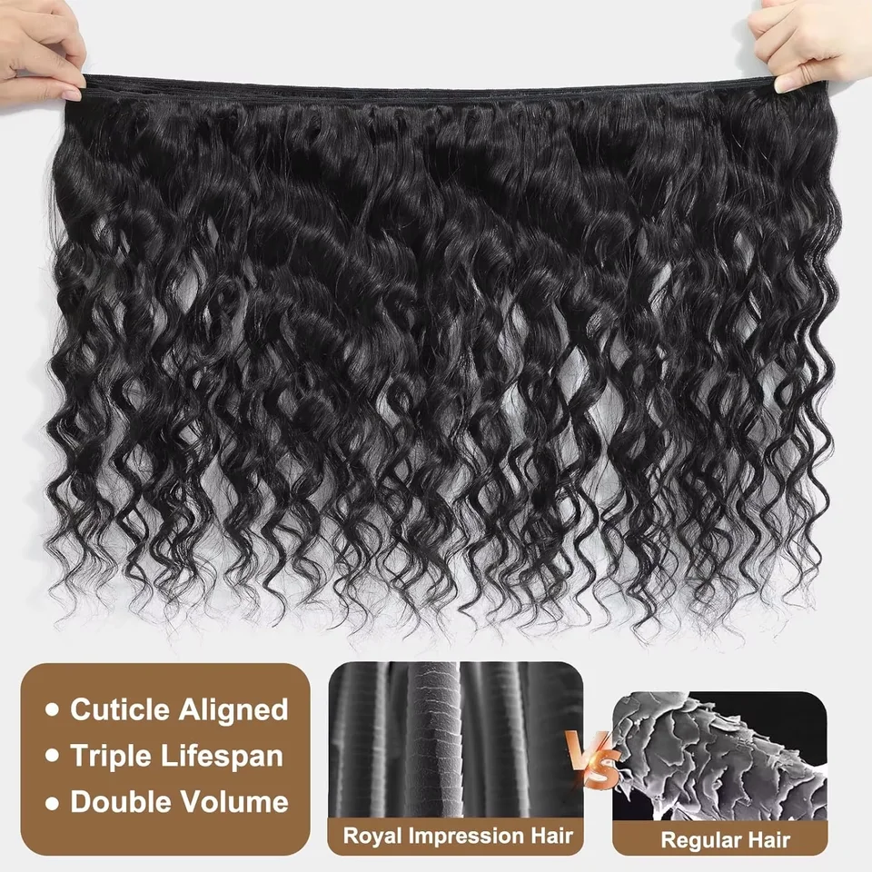 ROYAL Paquetes de Cabello Humano Onda Suelta con Cierre, Cabello Brasileño 3/4 Paquetes con Cierre de Encaje 4