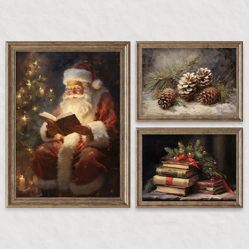 سانتا كلوز الأيائل قماش يطبع البلد مزرعة ثلج الشتاء المشهد عطلة الجدار ملصق فني غرفة المعيشة الحديثة ديكور المنزل #4