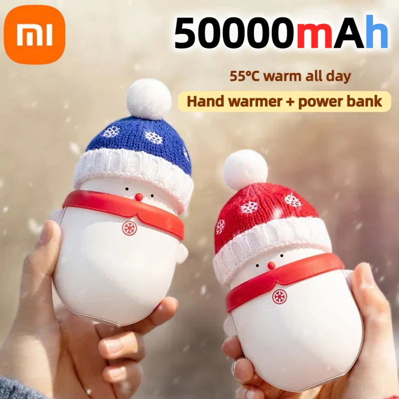 Xiaomi 50000mAh 2 in 1 Hand Warmer Power Bank Portable Fast Heat Adjustable Temperature Christmas Gift Snowman Hand Warmer