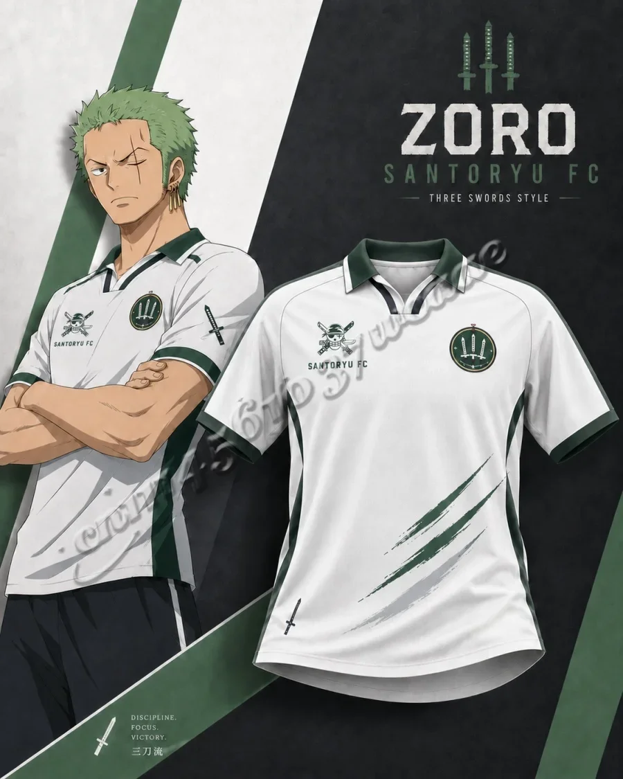 FamilyMatching 2026/27 Neues One Piece Zoro Serie Fußballtrikot mit Kragen, Modisches Unisex Anime Sport T-Shirt – Detail 7