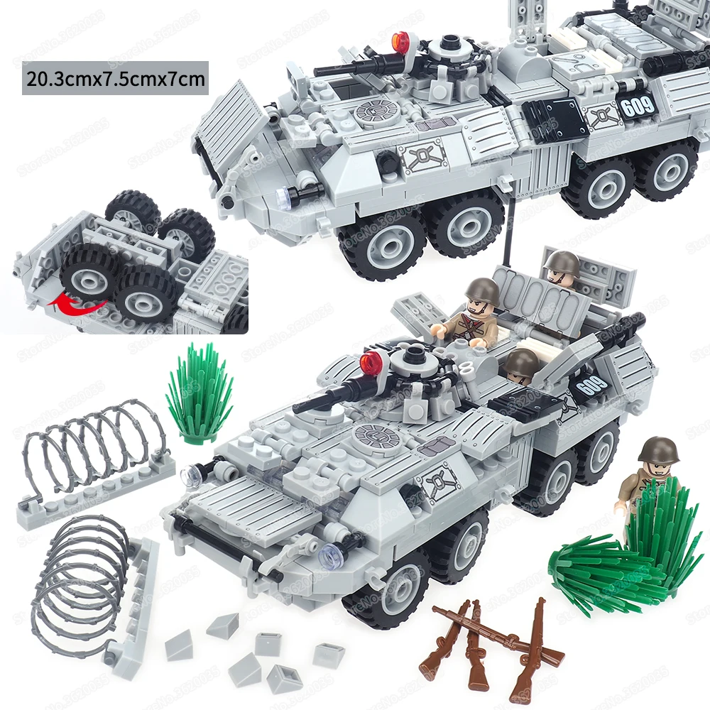 Military Armored Figures Carrier BTR-80 Building Block MOC 4 Axis WW2 Soldiers Car Weapons Chechen War Model Child Gift Boy Toys