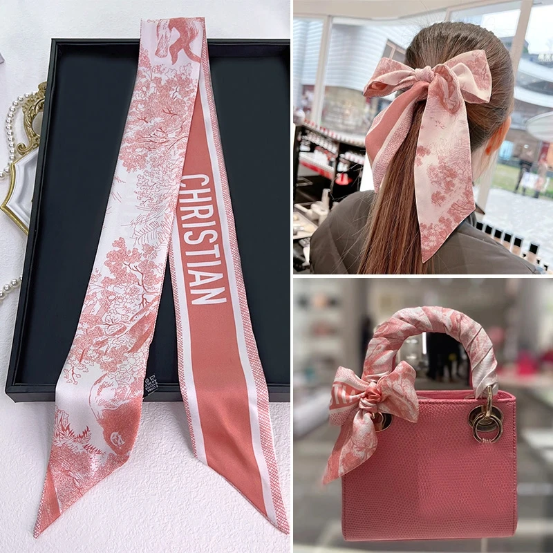 Gran oferta de primavera francesa, plantas, animales de la selva, decoración de sarga para mujer, bolso con correa de cuerno afilado, banda de seda para el pelo, bufanda pequeña