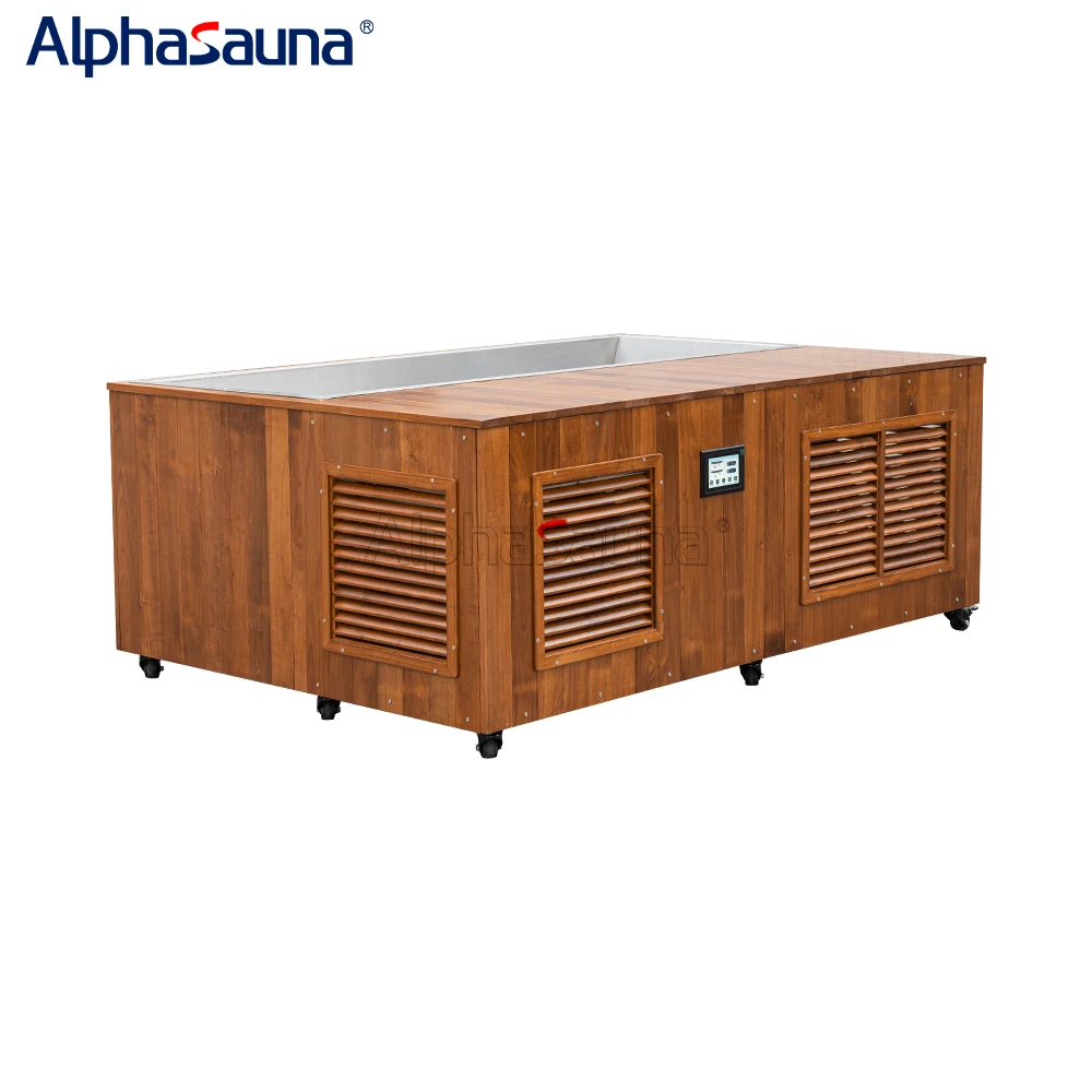 

Outdoor Sauna With Shower Cold Plunge Square Ice Bath With Chiller 110v and Water Heater Optional