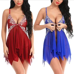 Nieuwe Sexy Rode Lingerie Transparan Zomer Sexy Vrouwen Dames Bruid Gewaden Backless Robe Satijn Zijde Kant Nachtkledij Gown nachtkleding