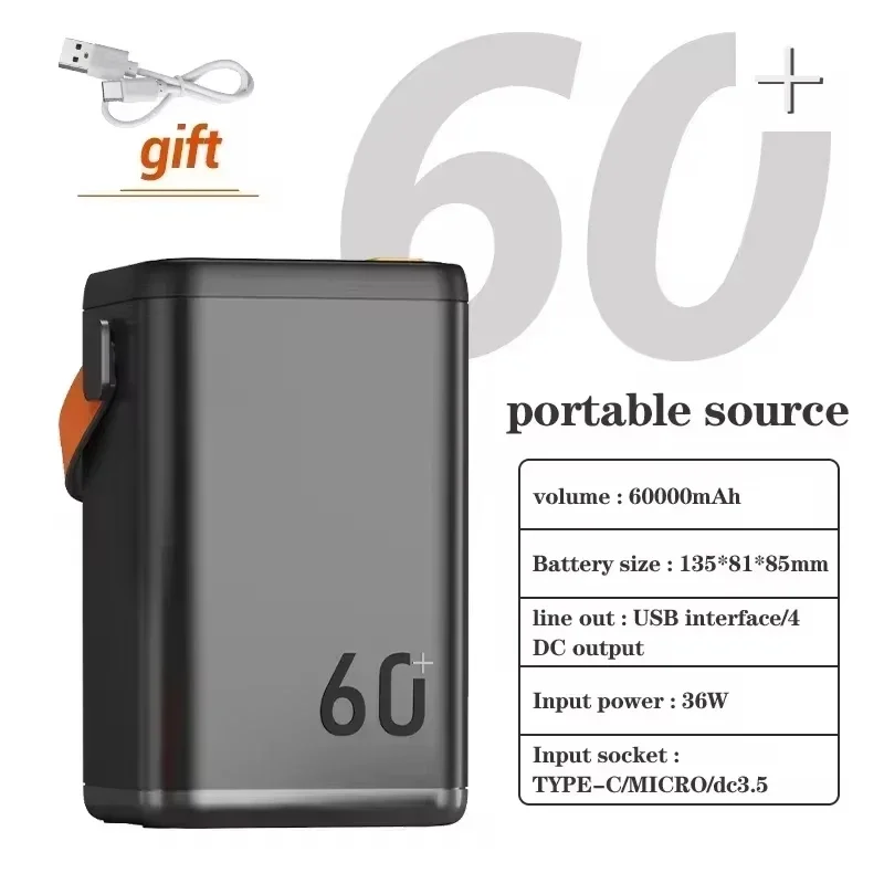 Power bank 60000 mAh large capacity outdoor mobile power supply suitable for large devices Huawei, Xiaomi, Apple laptops