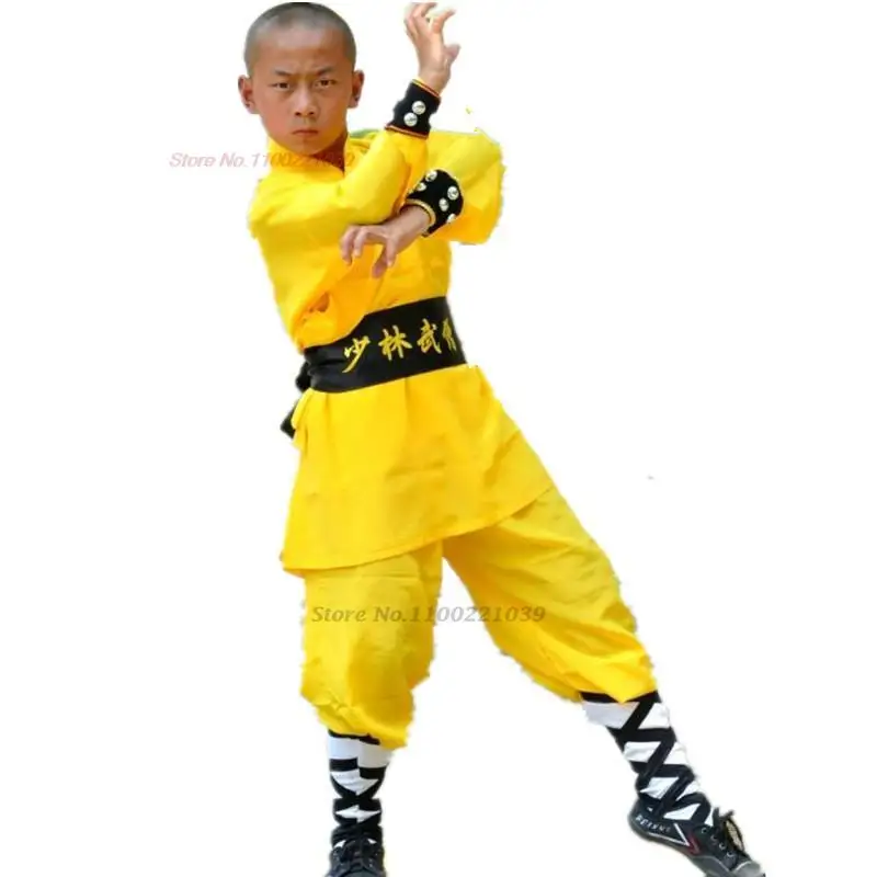 2024 chinese traditional children shaolin monk kung fu uniform martial arts wing chun tai chi suit buddhist monk tops+pants set