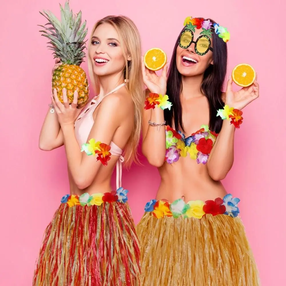 8 sztuk / zestaw Dekoracja imprezowa Okulary Naszyjnik Opaski na rękę Hawajska spódnica Hula Zestaw Fancy Dress Opaska na głowę Kostiumy Akcesoria imprezowe