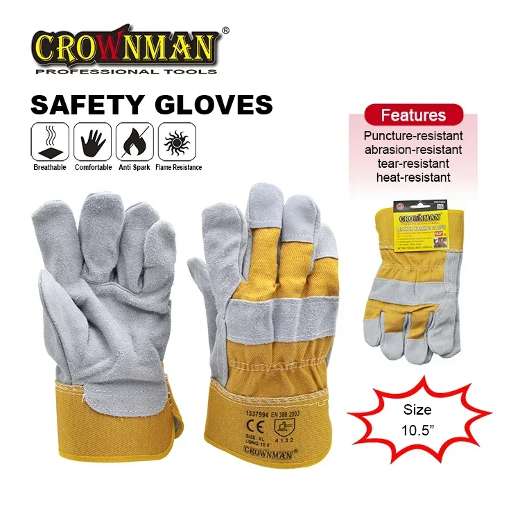 CROWNMAN PPE Custom Design Cow Leather Industrial Construction Welder Double Safety Work Labor Gloves